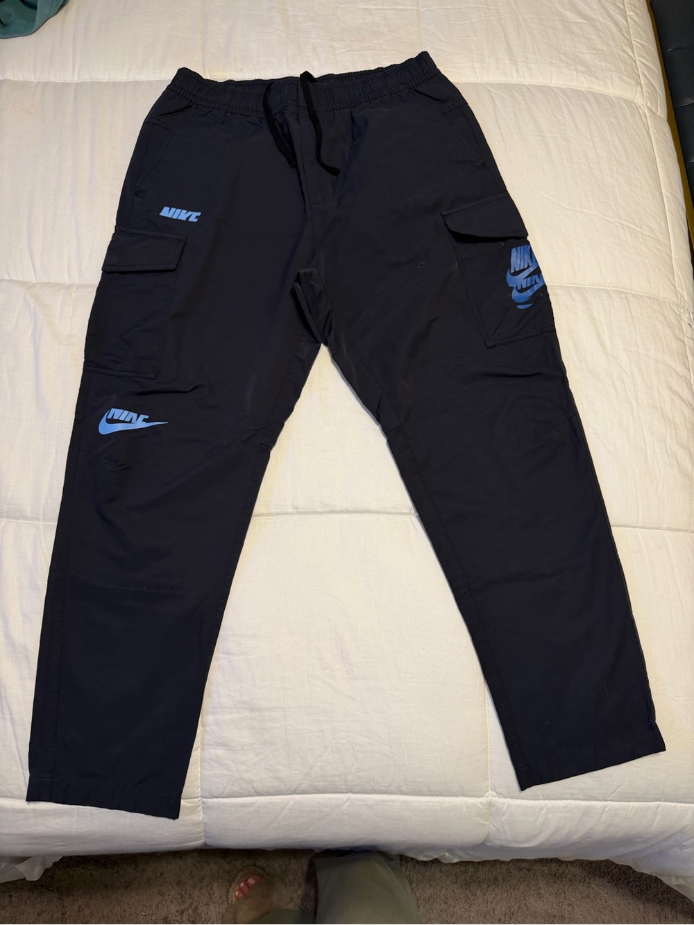 Nike Cargo Pants with Blue Swoosh Accents